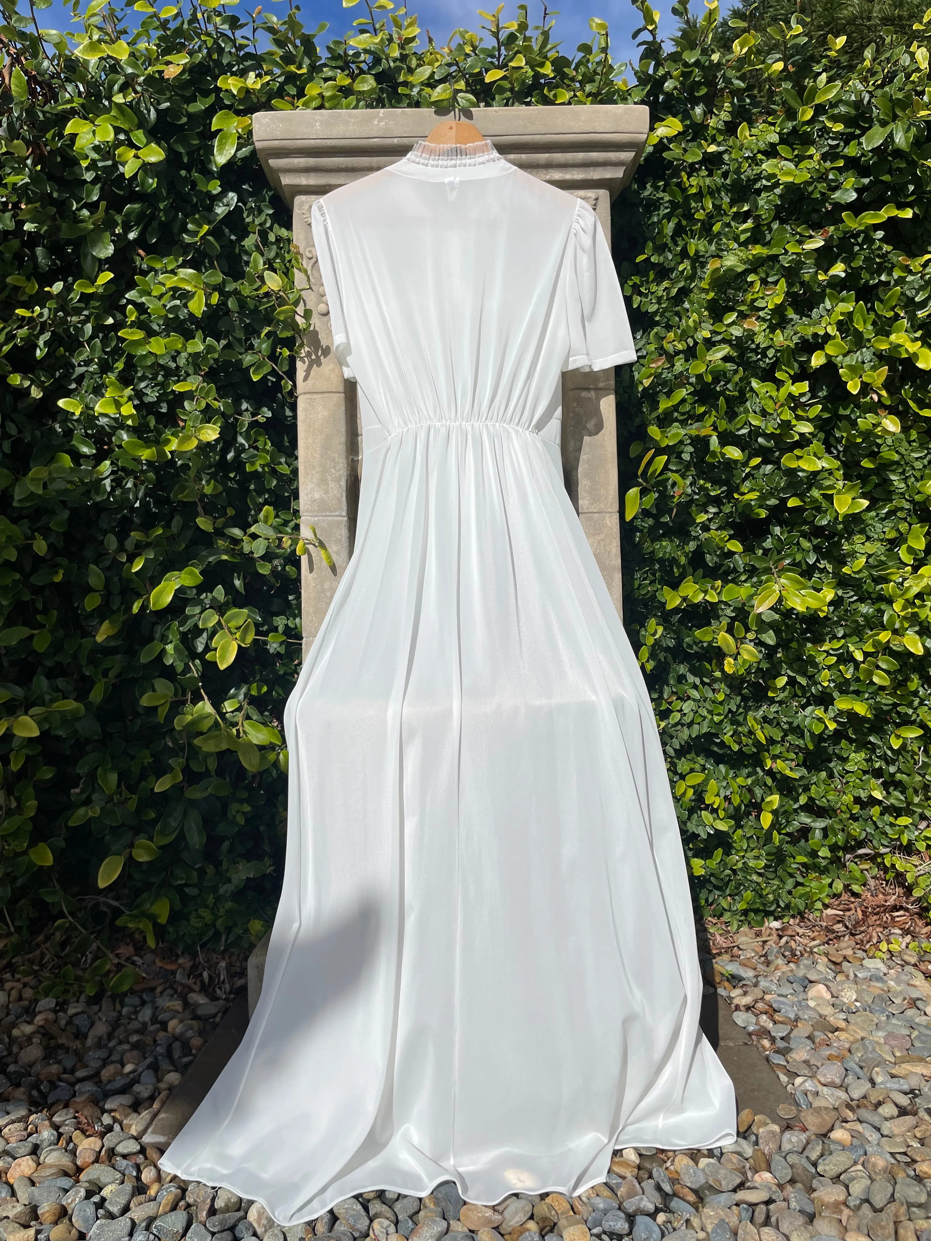 1940s Sheer Nylon High Neck Puff Sleeve Slip Style Dress