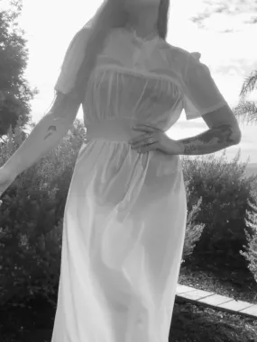 1940s Sheer Nylon High Neck Puff Sleeve Slip Style Dress