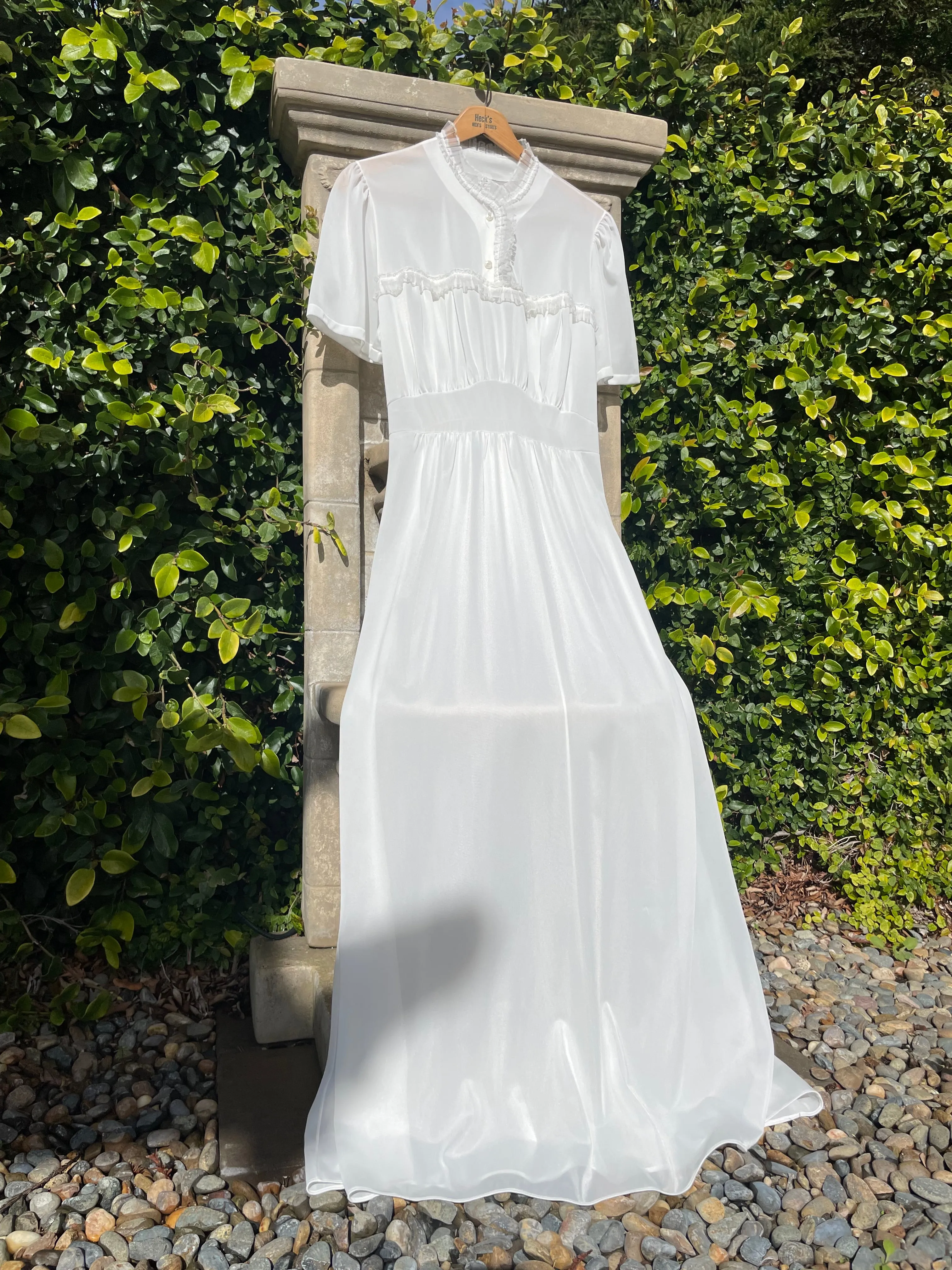 1940s Sheer Nylon High Neck Puff Sleeve Slip Style Dress