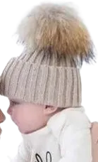 Adult and Kids Faux Fur Pom Pom Creamy tan Color Blank Beanie Hat. Perfect for Hat Patches.