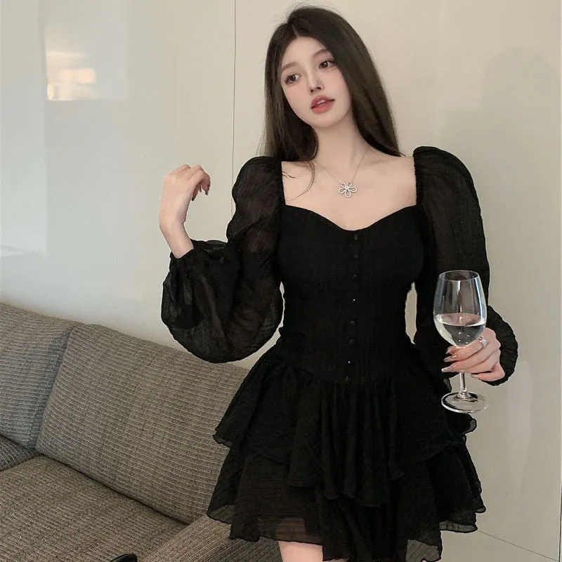 Aiertu leapord halloween outfit French First Love Dress Women's Early Spring Chubby Girl Sweet and Spicy Sexy Waist Slimming White Skirt