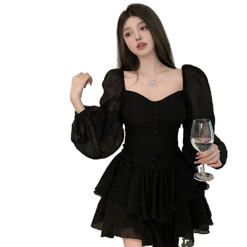 Aiertu leapord halloween outfit French First Love Dress Women's Early Spring Chubby Girl Sweet and Spicy Sexy Waist Slimming White Skirt