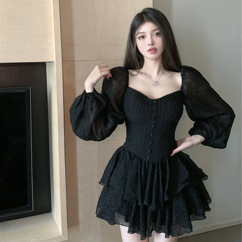 Aiertu leapord halloween outfit French First Love Dress Women's Early Spring Chubby Girl Sweet and Spicy Sexy Waist Slimming White Skirt