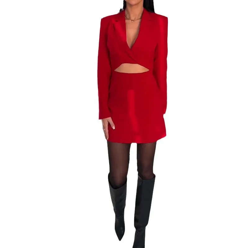 Aiertu queen of hearts costume Autumn Fashion Open Waist Deep V Sexy Sheath Women's Short Skirt Suit