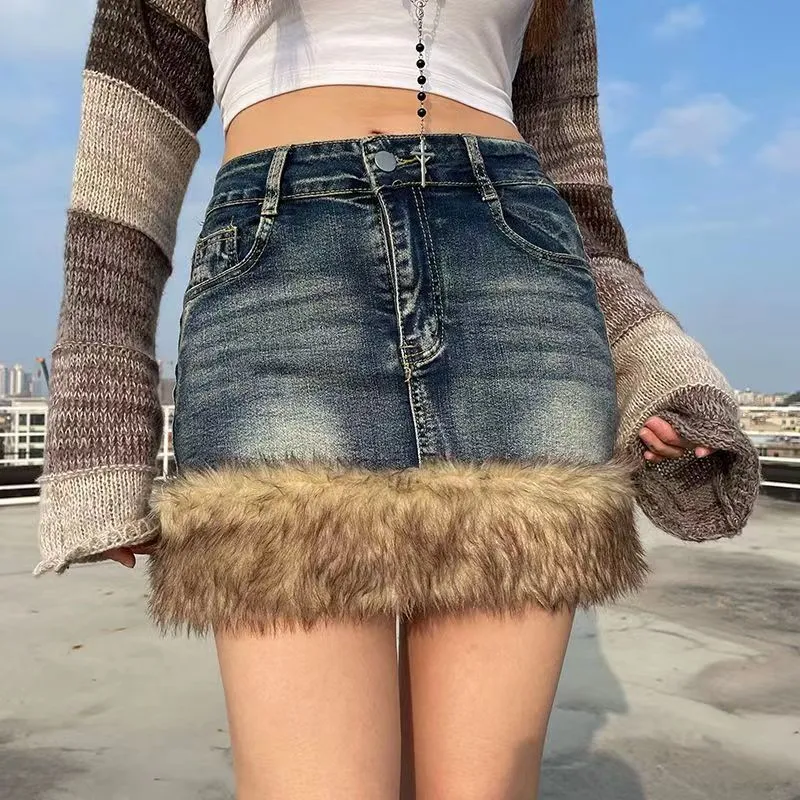 Aiertu y2k outfits Fashion Ins Style Frayed Edge Washing Denim Retro Short Skirt Personalized Fried Street All-Match Hot Girl Skirt