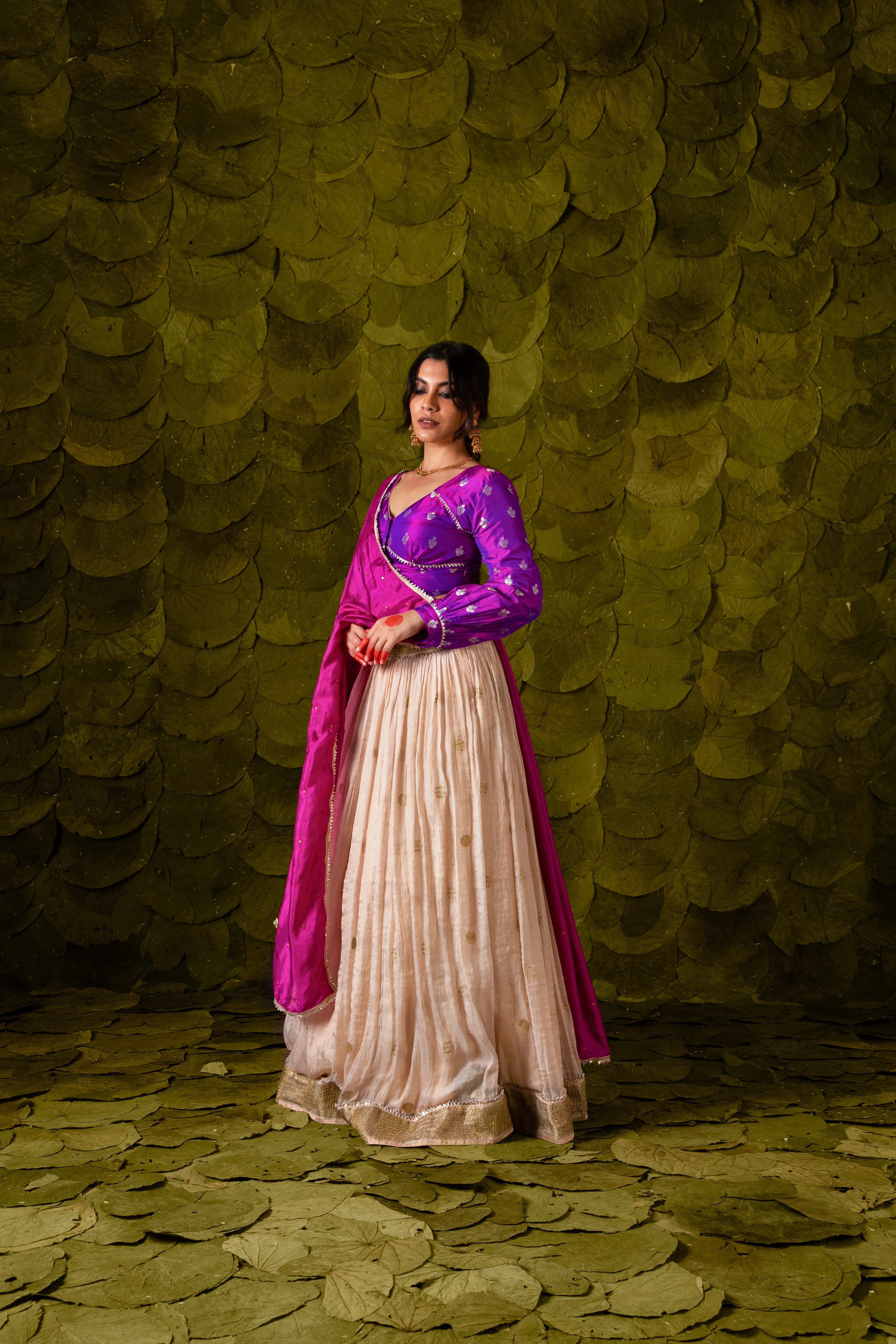 Aṭṭige (ಅತ್ತಿಗೆ) Lehenga in Grape Purple and Rose Dust Off-White