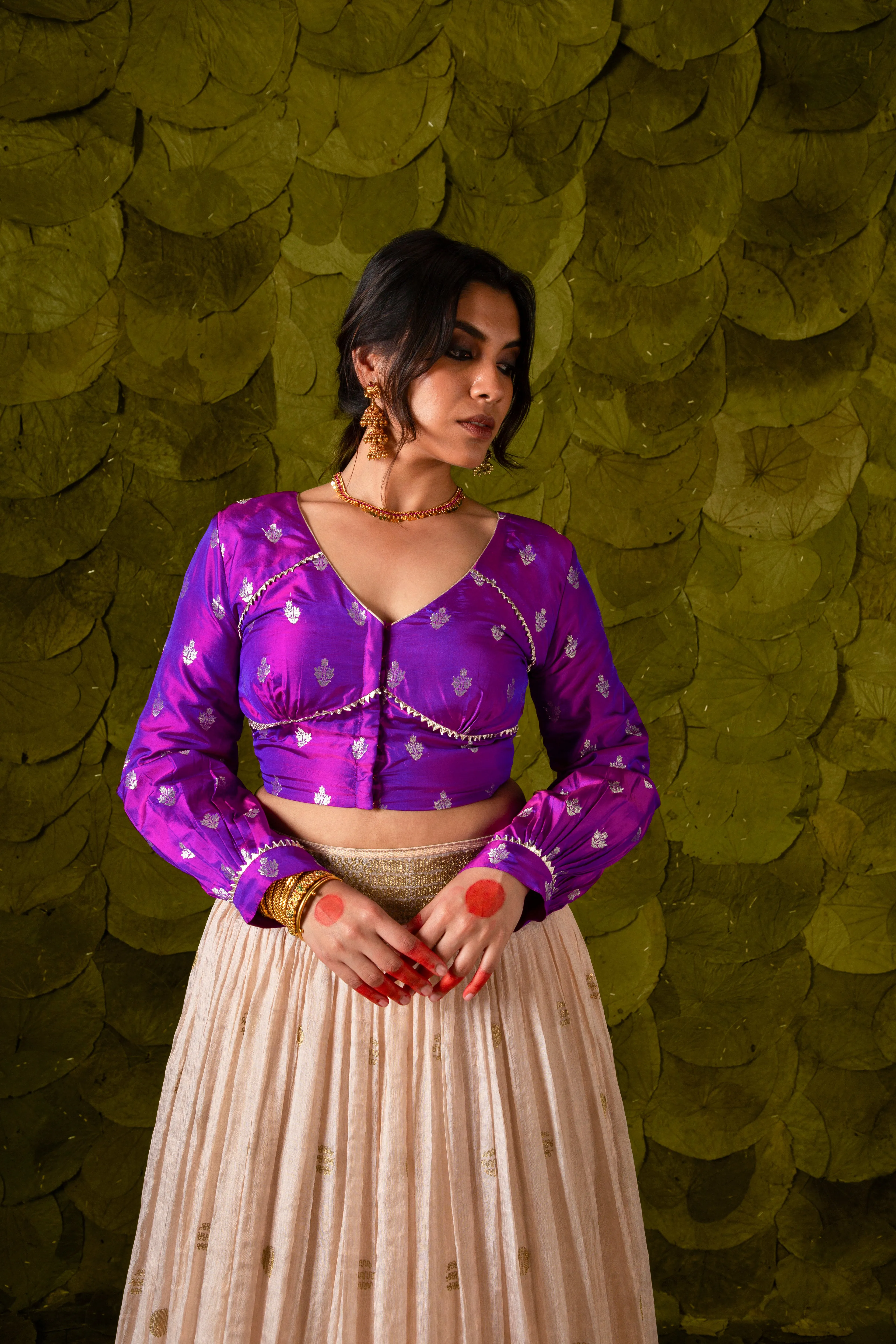 Aṭṭige (ಅತ್ತಿಗೆ) Lehenga in Grape Purple and Rose Dust Off-White