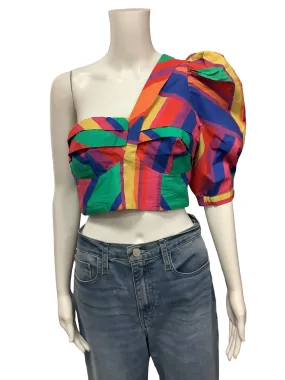 Anthropologie Farm Rio One Shoulder Crop Top Stripe Print Size: S