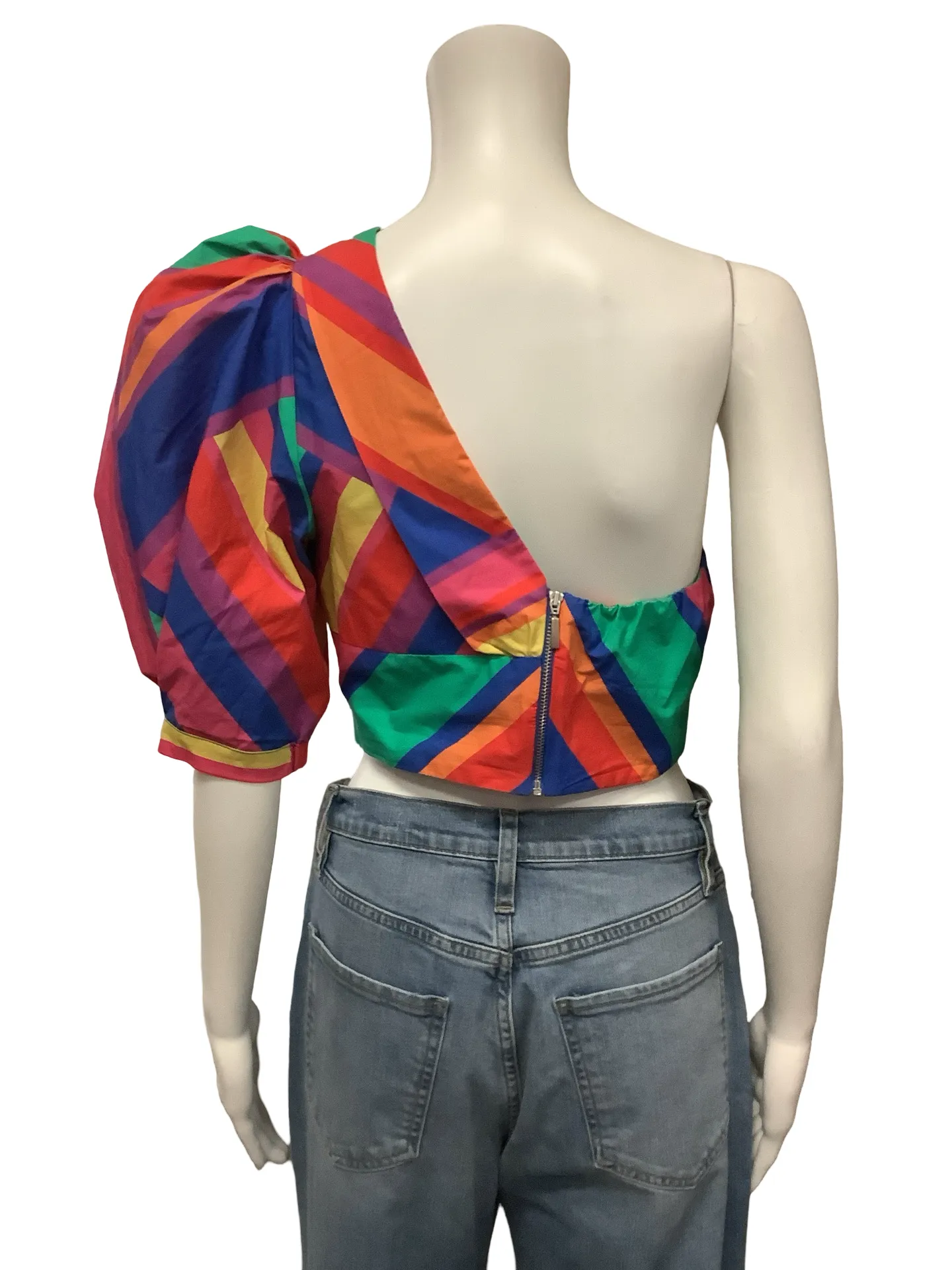 Anthropologie Farm Rio One Shoulder Crop Top Stripe Print Size: S