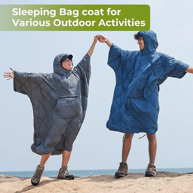 ATEPA Blanket Poncho Hooded Ultralight Water-Resisitant Warm Wearable Blanket Sleeping Bag Coat Cloak Camping Blanket