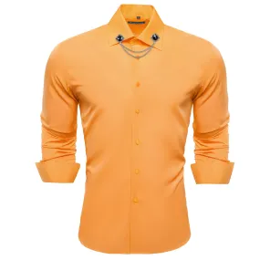 Barry Wang Men's Shirt Dark Orange Solid Silk Shirt with Collar Pin