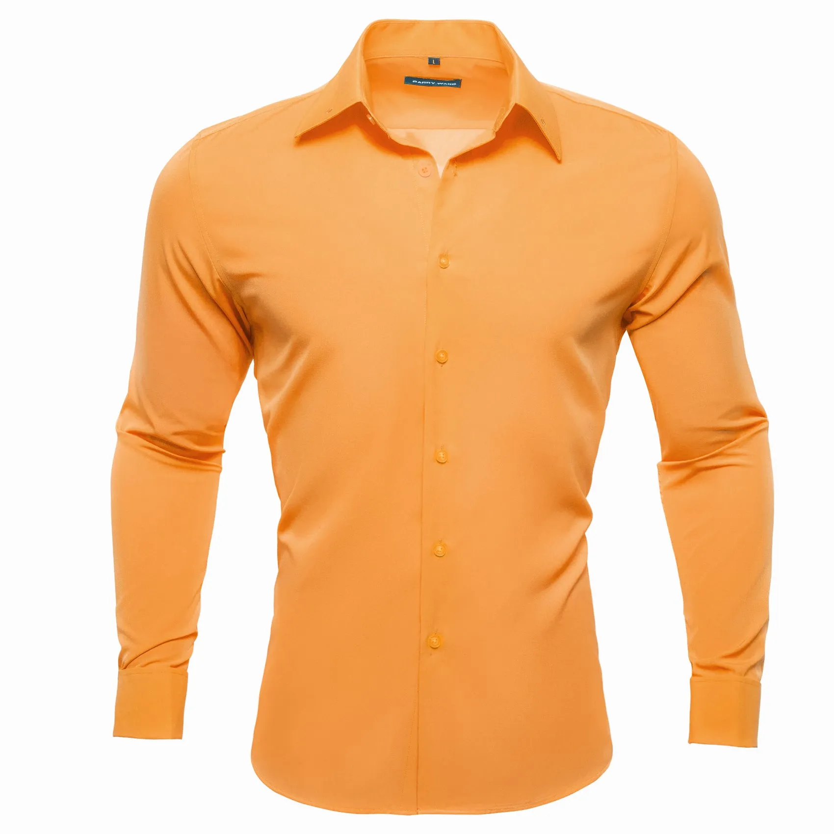 Barry Wang Men's Shirt Dark Orange Solid Silk Shirt with Collar Pin