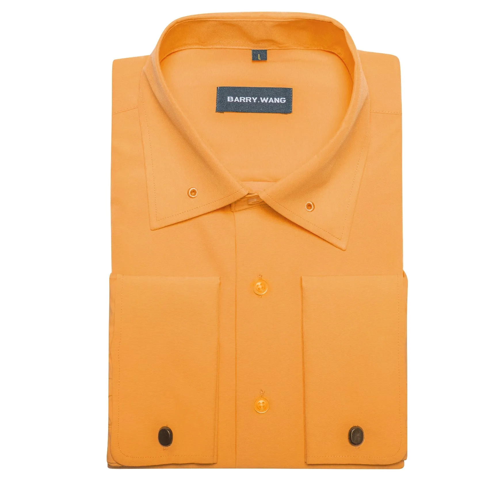 Barry Wang Men's Shirt Dark Orange Solid Silk Shirt with Collar Pin