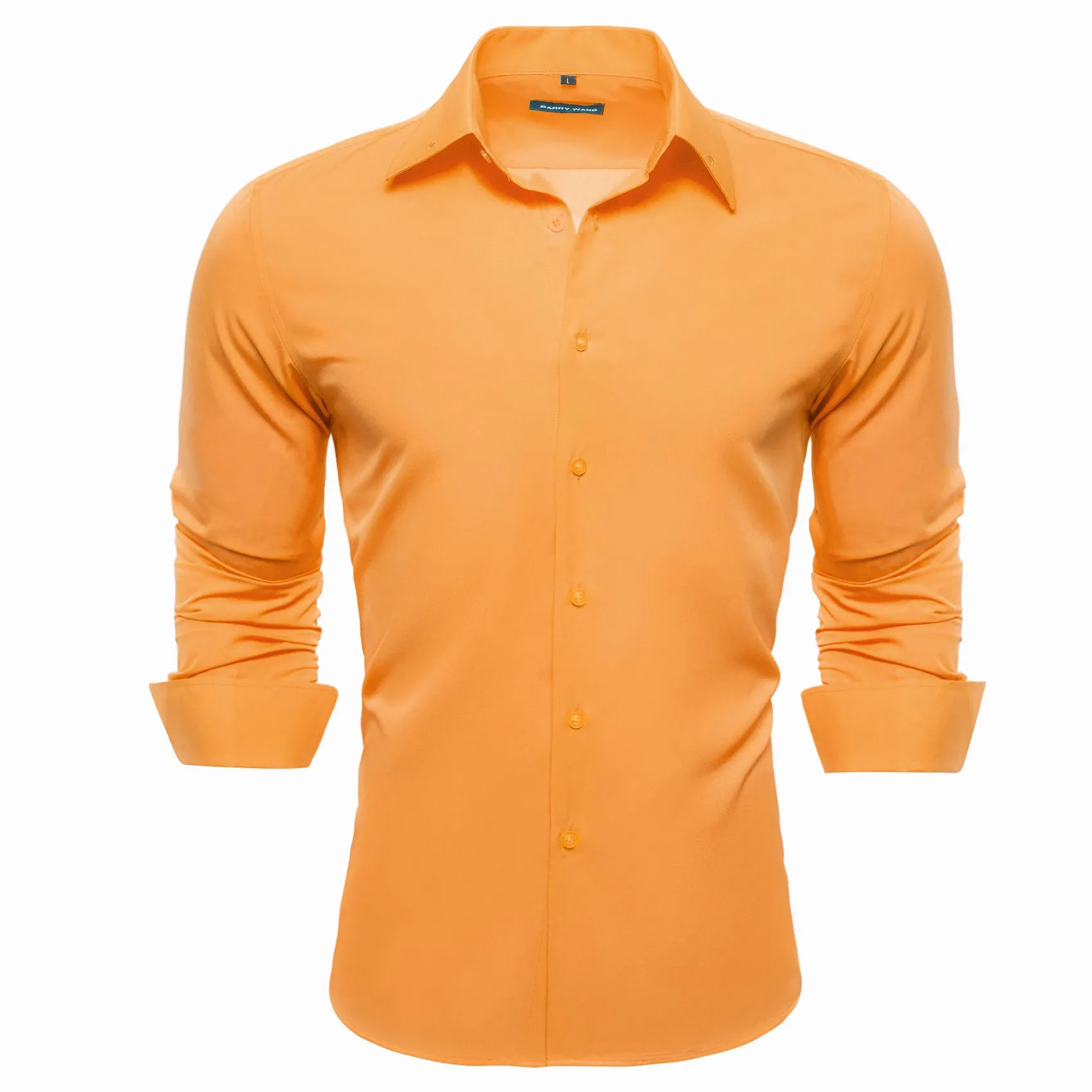 Barry Wang Men's Shirt Dark Orange Solid Silk Shirt with Collar Pin