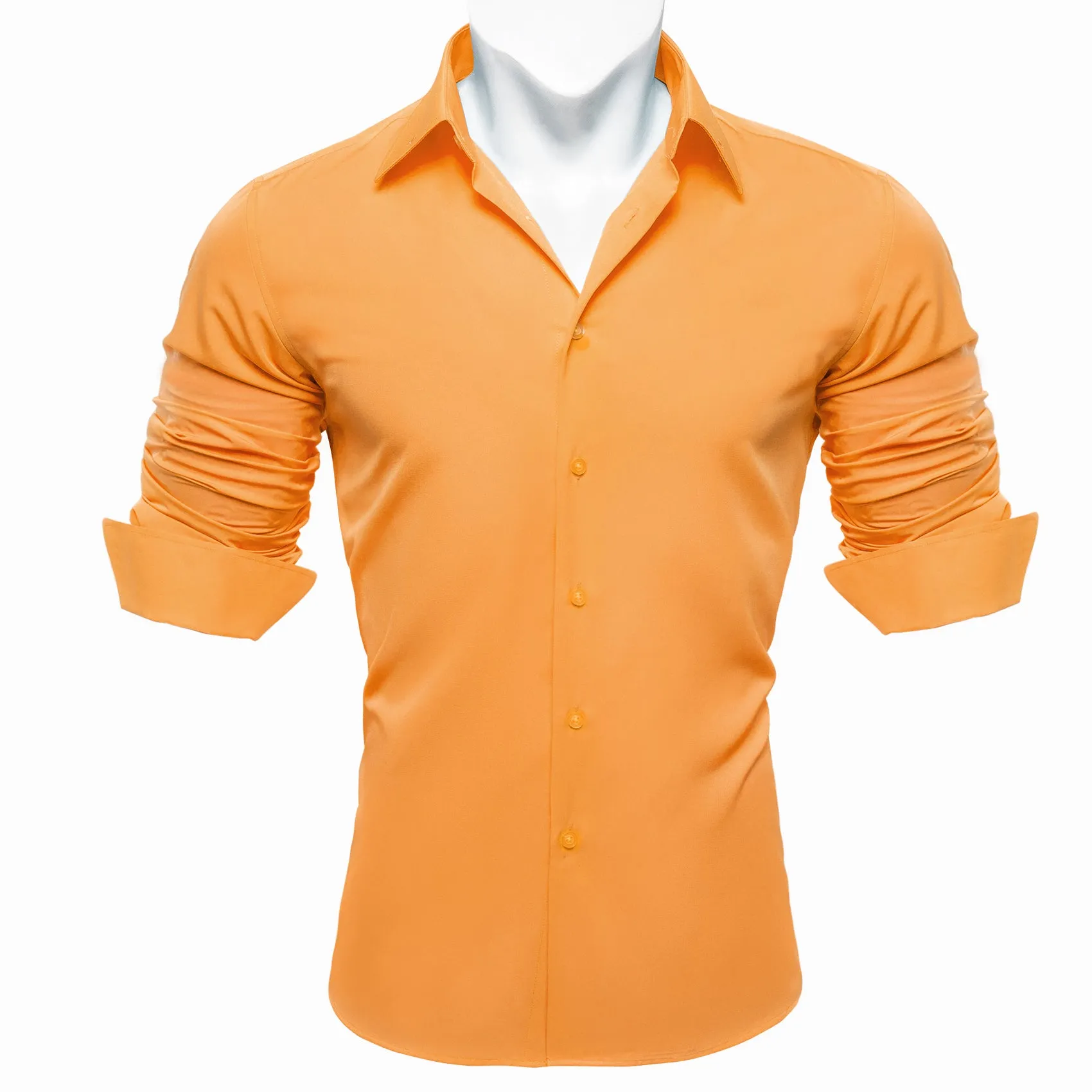 Barry Wang Men's Shirt Dark Orange Solid Silk Shirt with Collar Pin