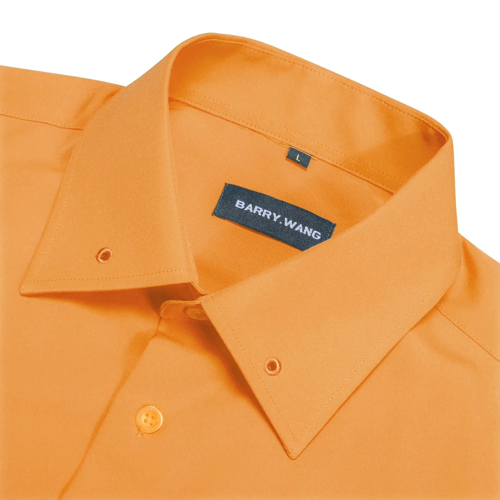Barry Wang Men's Shirt Dark Orange Solid Silk Shirt with Collar Pin