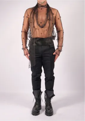 Black  Mesh Turtleneck with scarf