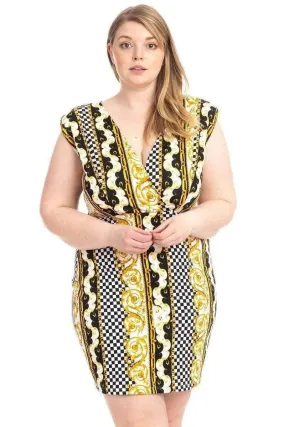 Blue Zone Planet |  Plus Size Border Print V-Neck Bodycon Dress