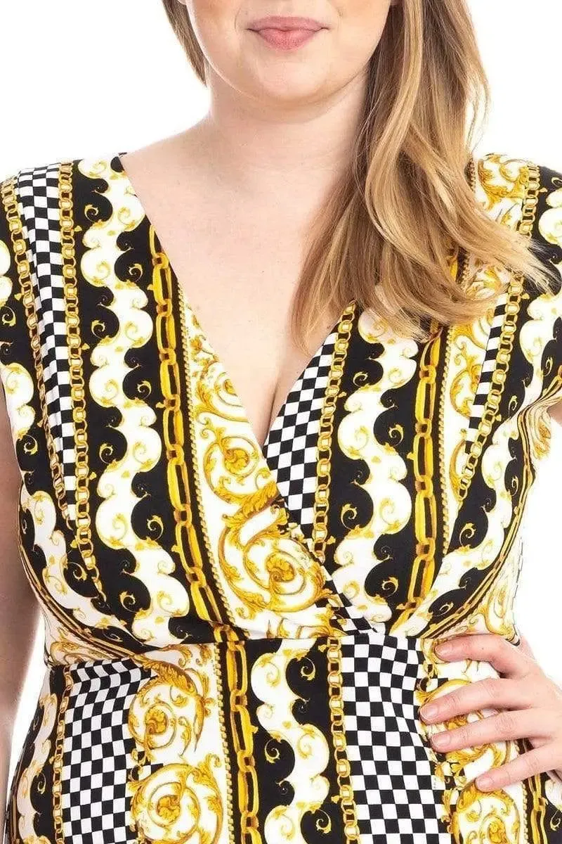 Blue Zone Planet |  Plus Size Border Print V-Neck Bodycon Dress