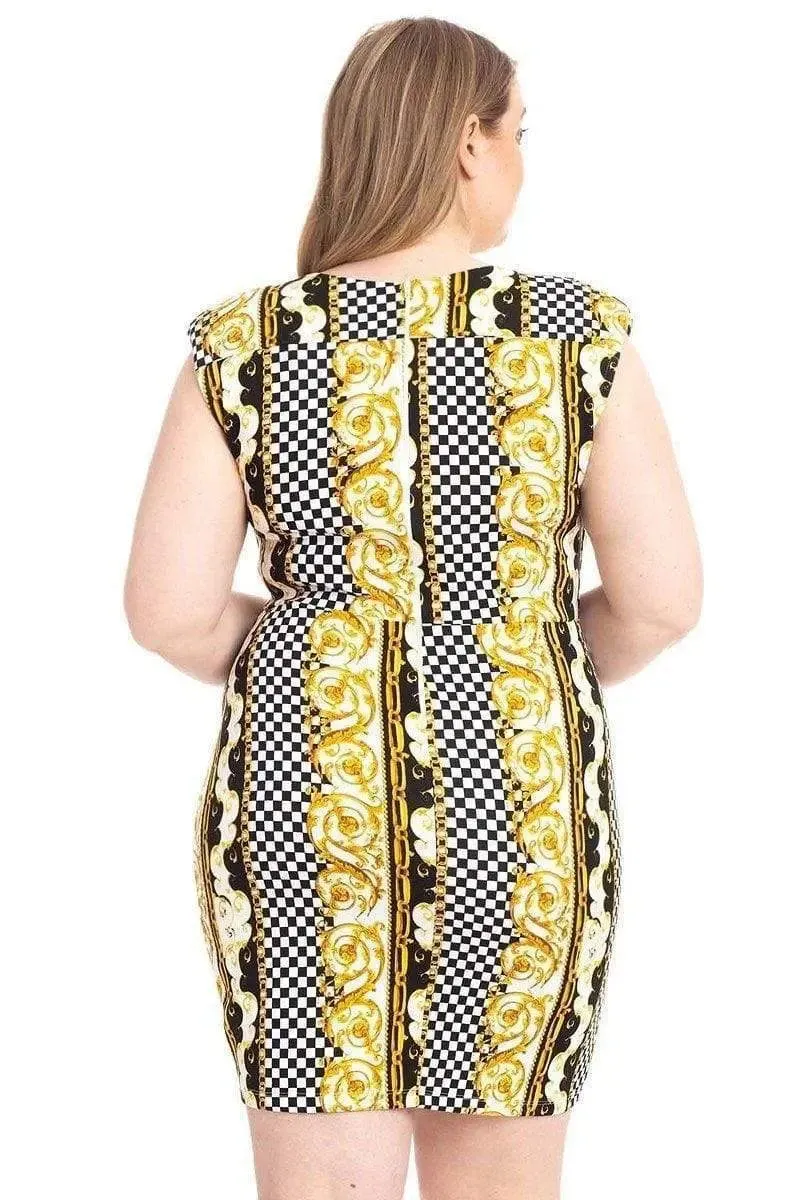 Blue Zone Planet |  Plus Size Border Print V-Neck Bodycon Dress
