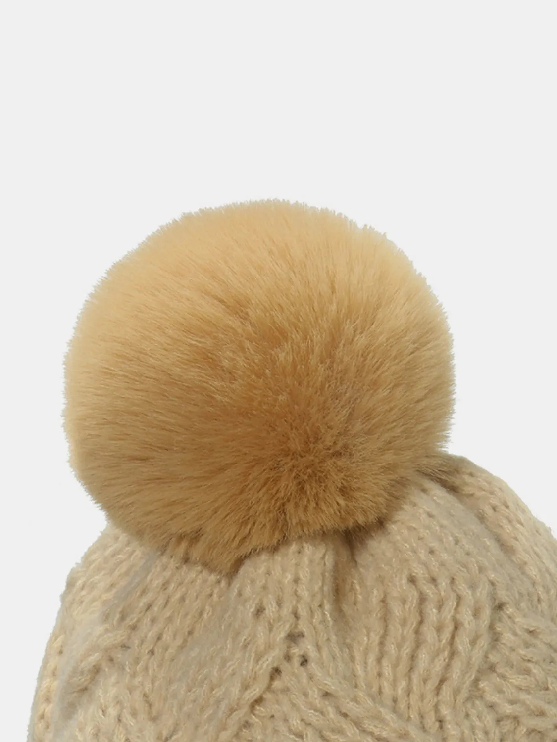 Cable-Knit Hat with Roll Rim and Pompom