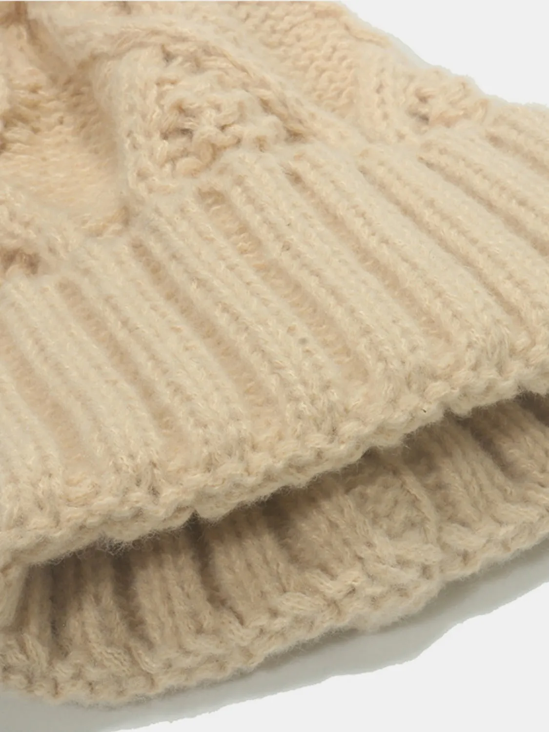 Cable-Knit Hat with Roll Rim and Pompom
