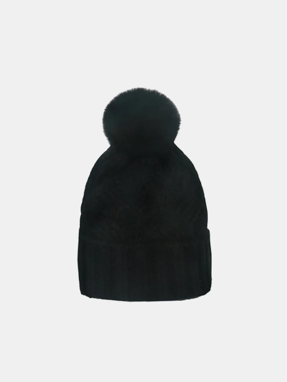 Cable-Knit Hat with Roll Rim and Pompom