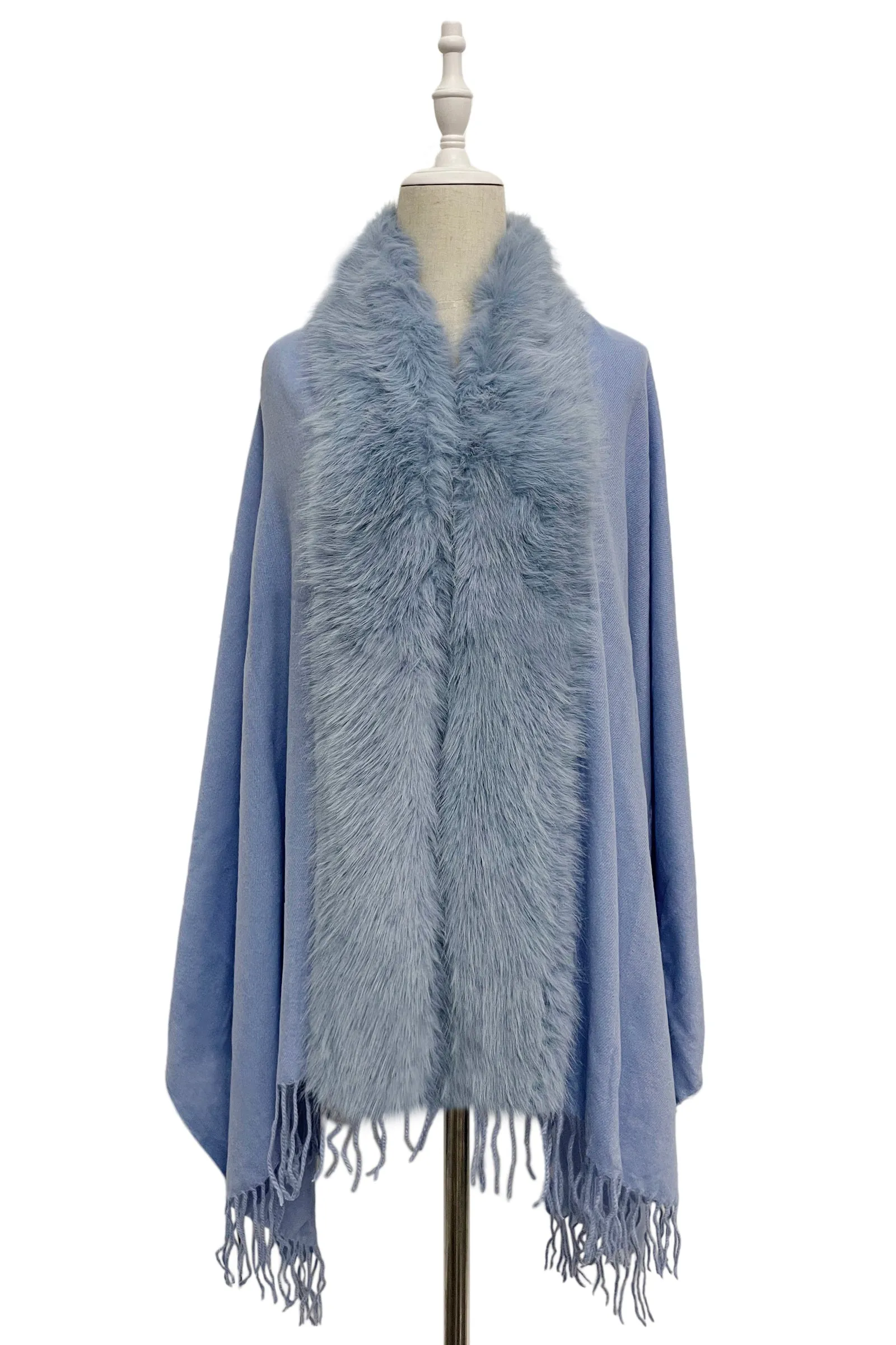 Cosy Faux Fur Trim Tasselled Shawl