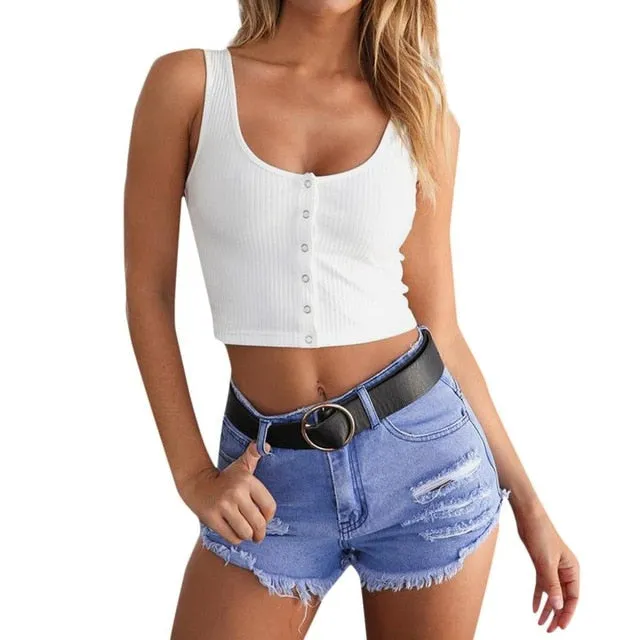 Cropped Tank Top with Buttons