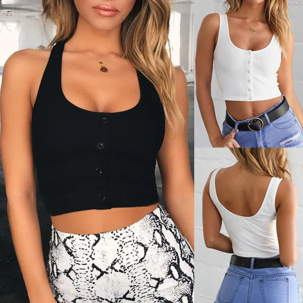 Cropped Tank Top with Buttons