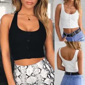 Cropped Tank Top with Buttons