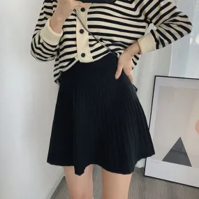 DressBetty - Knitted Women Autumn and Winter High Waist Pleated Skirt A- Line Skirt Short Skirt