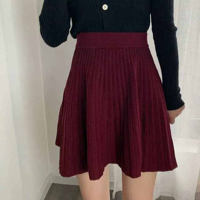 DressBetty - Knitted Women Autumn and Winter High Waist Pleated Skirt A- Line Skirt Short Skirt