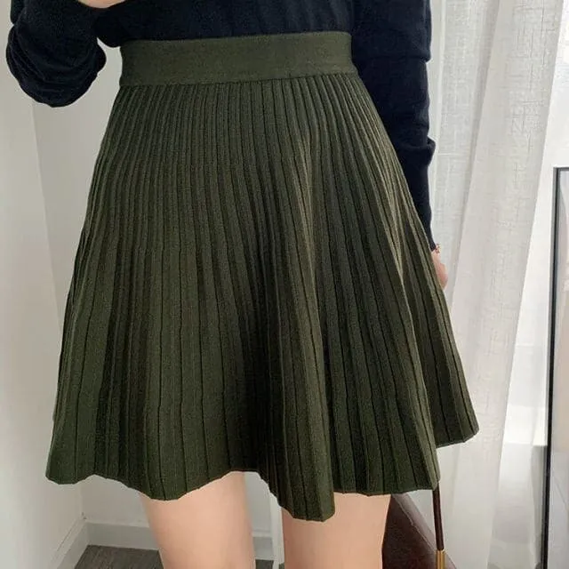 DressBetty - Knitted Women Autumn and Winter High Waist Pleated Skirt A- Line Skirt Short Skirt