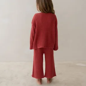 Essential Ribbed Knit Pants - Brick
