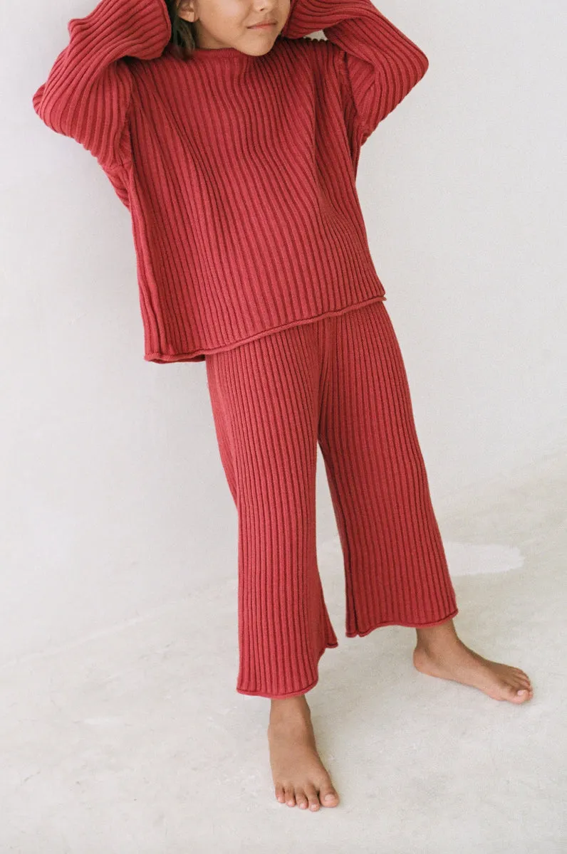 Essential Ribbed Knit Pants - Brick