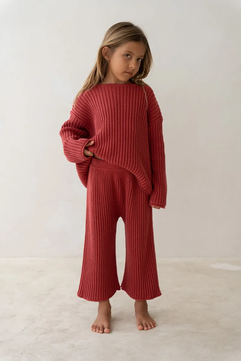 Essential Ribbed Knit Pants - Brick