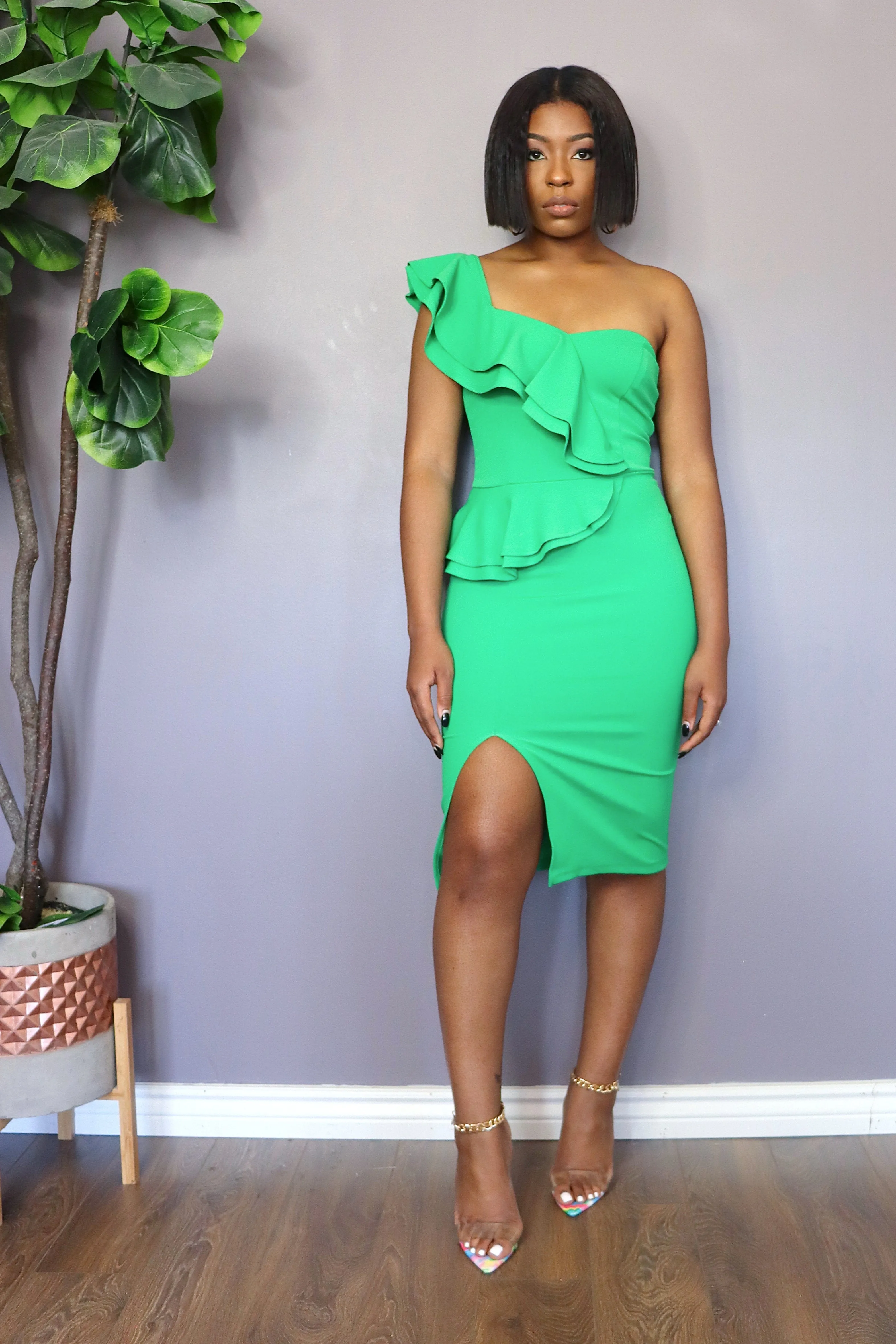FANCY ME Ruffle Dress in Green