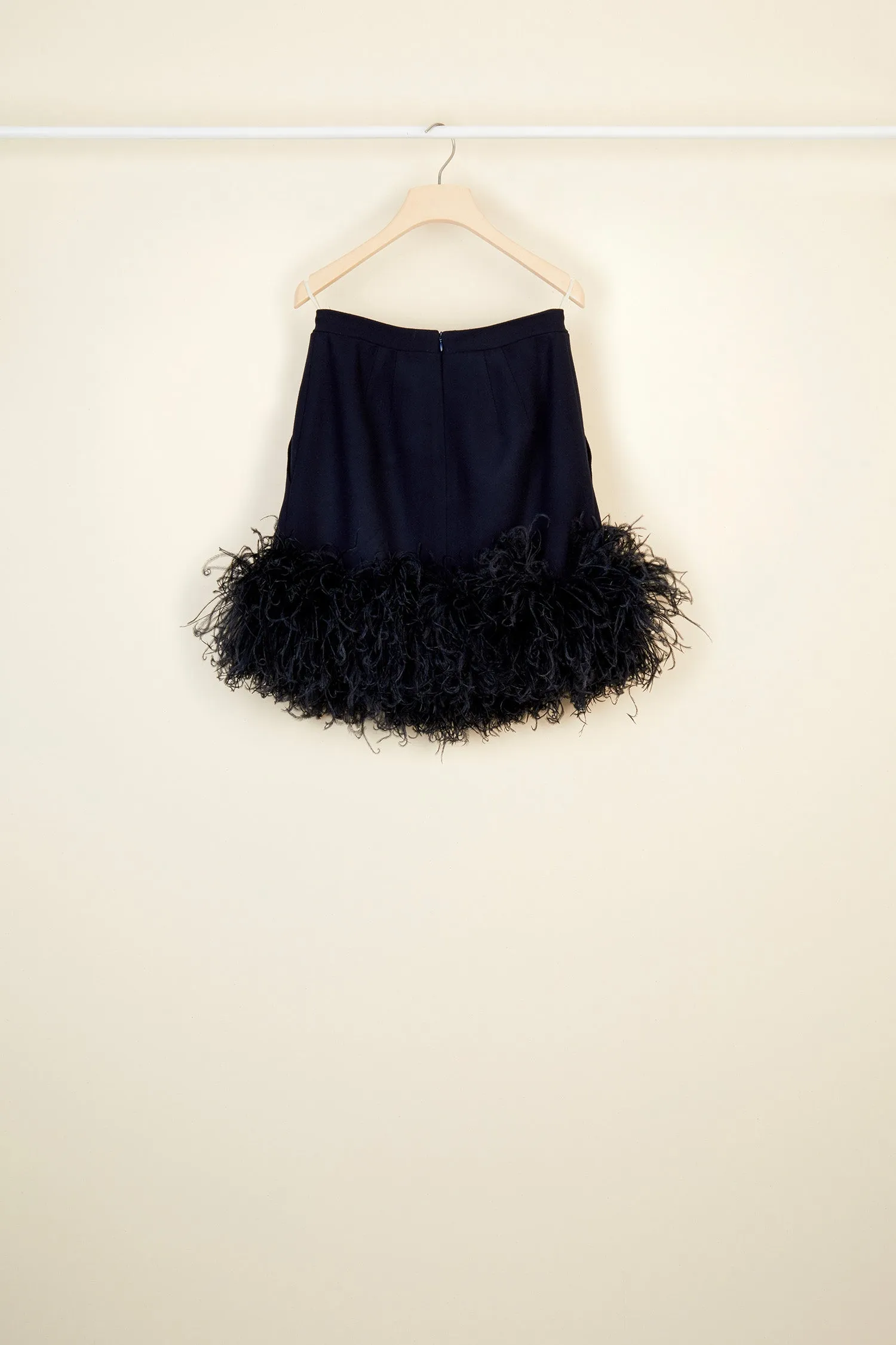 Feather-embellished pleated skirt