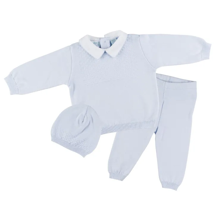 Feltman Brothers Pique Collar Blue Diamond Knit 2 Piece with Hat