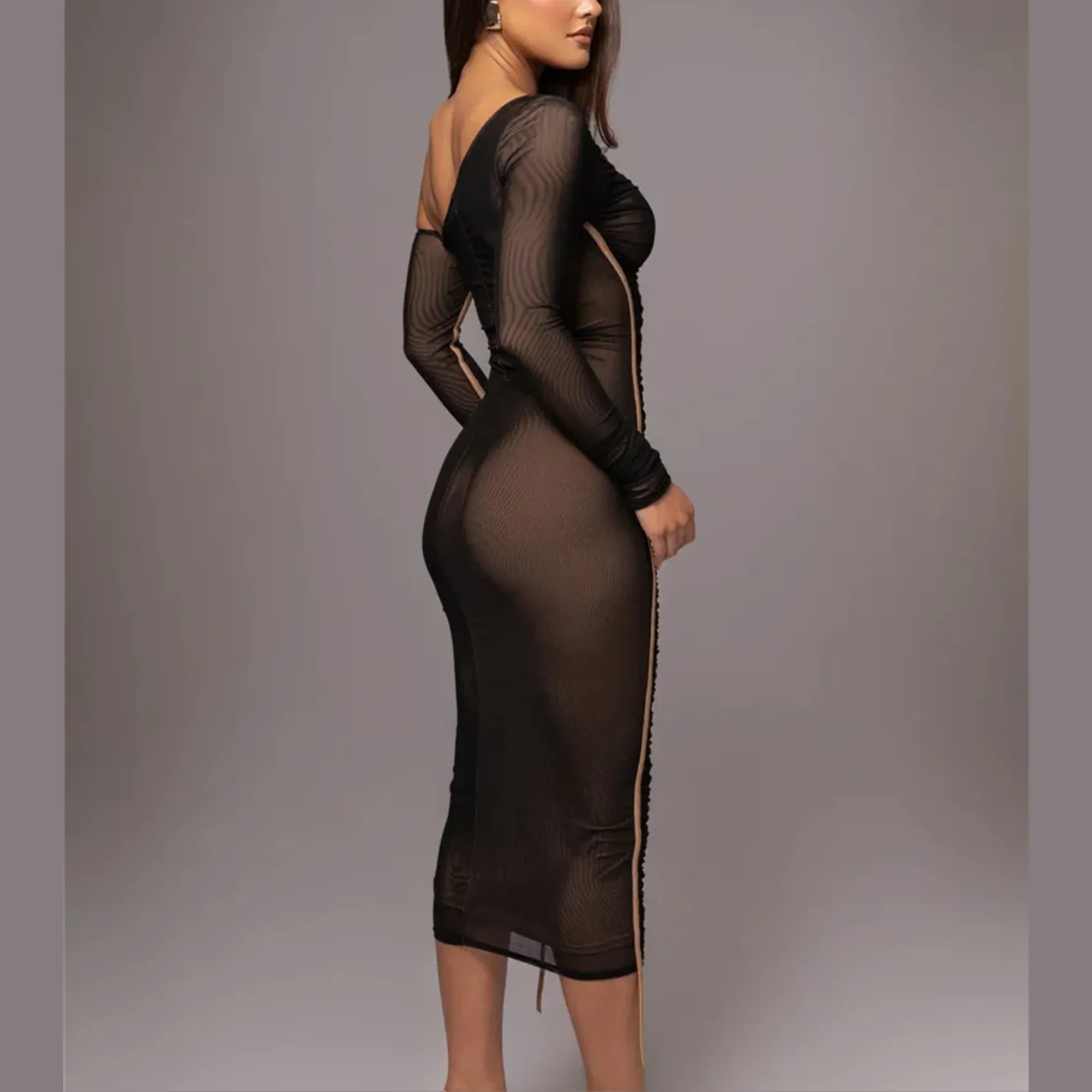 Gianna - Black One Shoulder Mesh Ruched Bodycon Dress