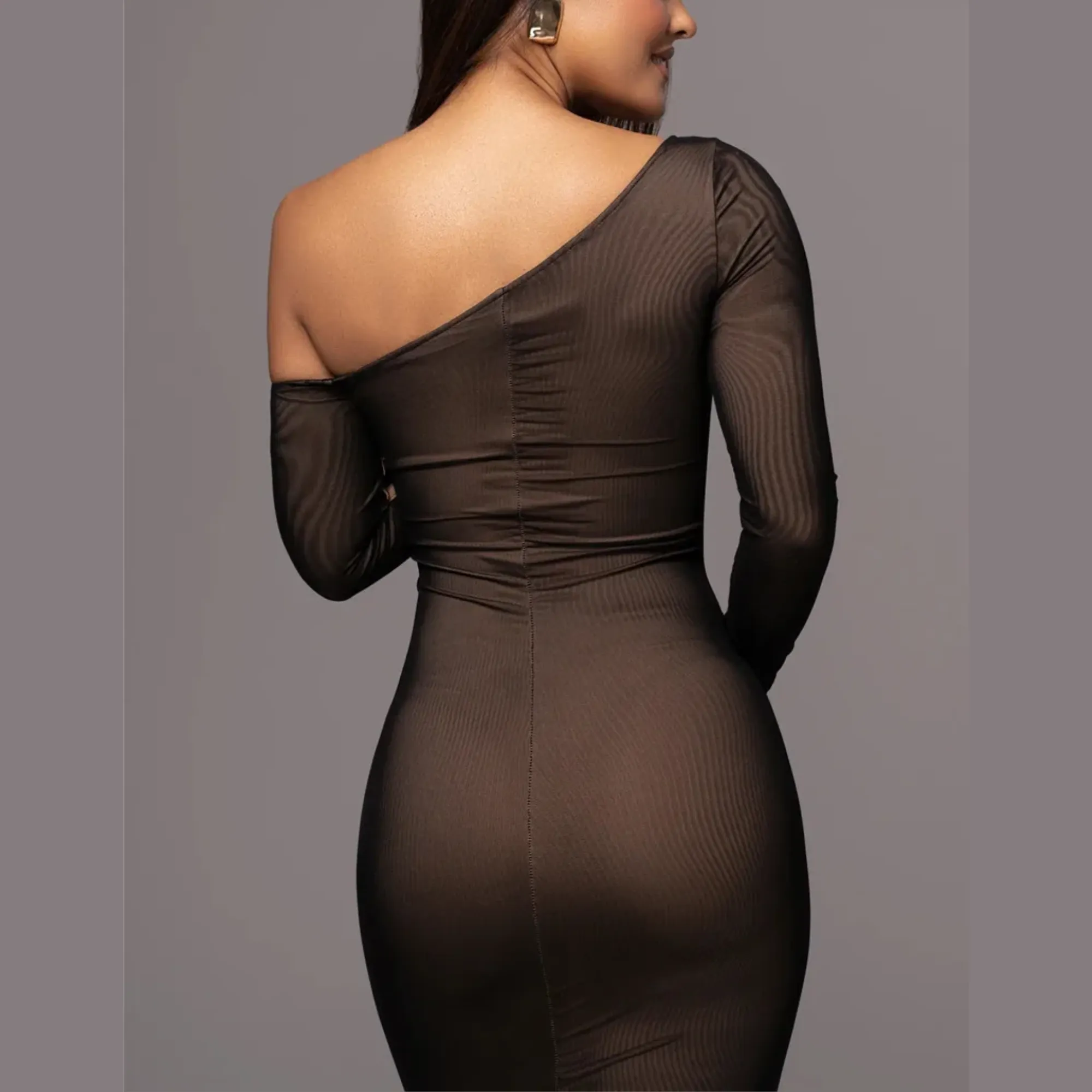 Gianna - Black One Shoulder Mesh Ruched Bodycon Dress