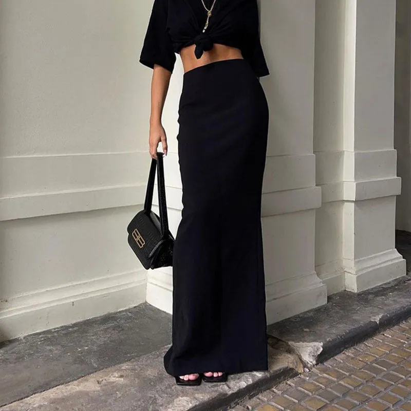 Girlary-shop business casual outfits for women Women's Clothing 2024 Summer New Fashionable Elegant Black Slimming Long Skirt Hip Skirt