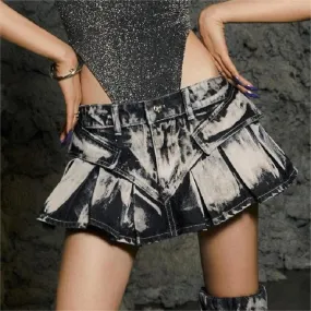 Girlary-shop concert outfit dress to impress Street American Washed Gradient Denim Skirt 2024 Spring and Summer New Hot Girl Sexy Pleated Skirt Women's Skirt