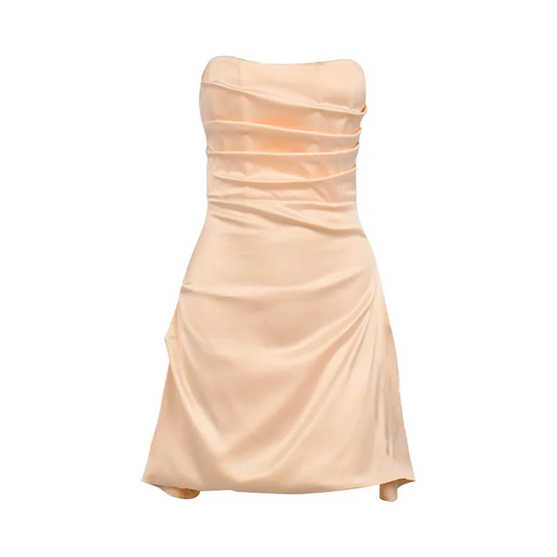 Girlary-shop dress to impress codes 2024 New Women's Sexy Satin Fishbone Pleated Backless Tube Top Skirt Dress Summer Women's