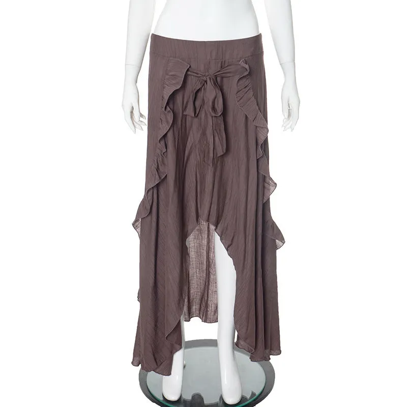 Girlary-shop dress to impress codes Retro Style Irregular Wooden Ear Design Long Skirt Women's Versatile New