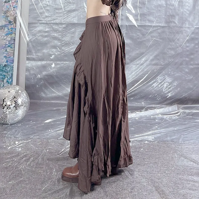 Girlary-shop dress to impress codes Retro Style Irregular Wooden Ear Design Long Skirt Women's Versatile New