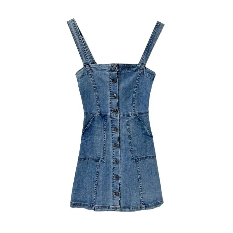 Girlary-shop dress to impress outfits Style Ins Retro Denim Dress Women's Summer Slimming Suspender Skirt Sexy Tight Waist Suspender Hip Skirt Fashion