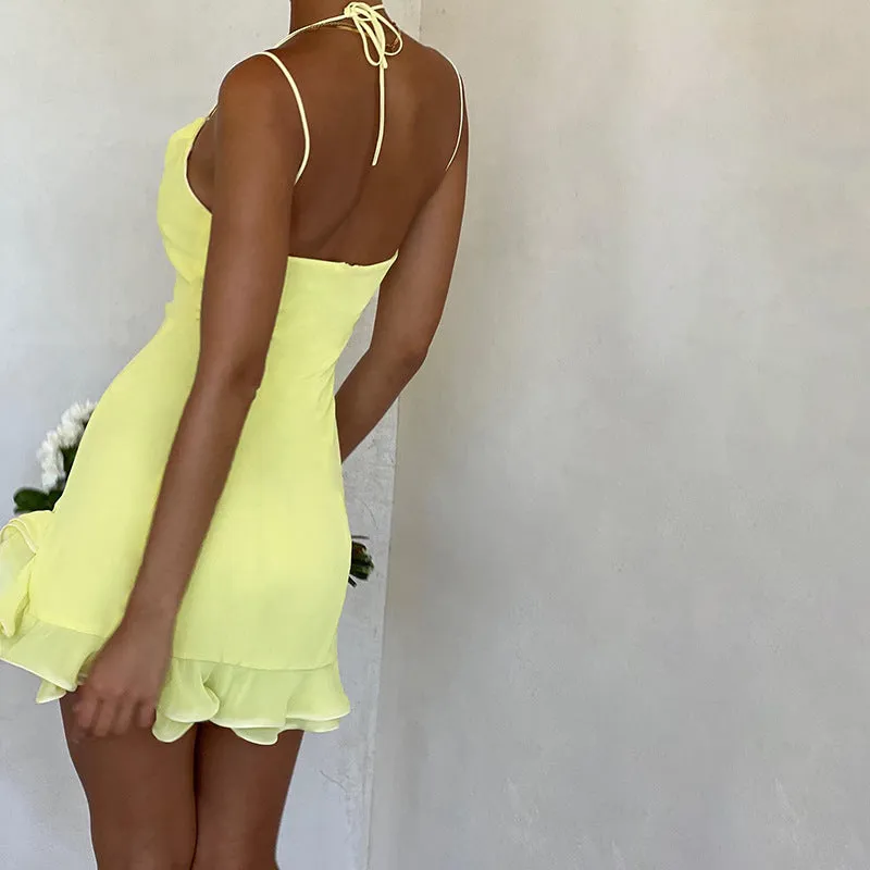 Girlary-shop going out outfits New Lace Backless Suspender Skirt Slim Fit Summer Dress Waist Slimming Hot Girl Short Skirt