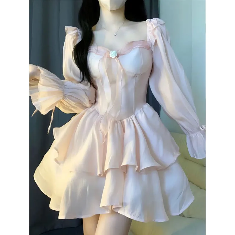 Girlary-shop harajuku dress to impress Lantern Sleeve Super Fairy Little Skirt Gentle Birthday Skirt Slimming Skirt Dress